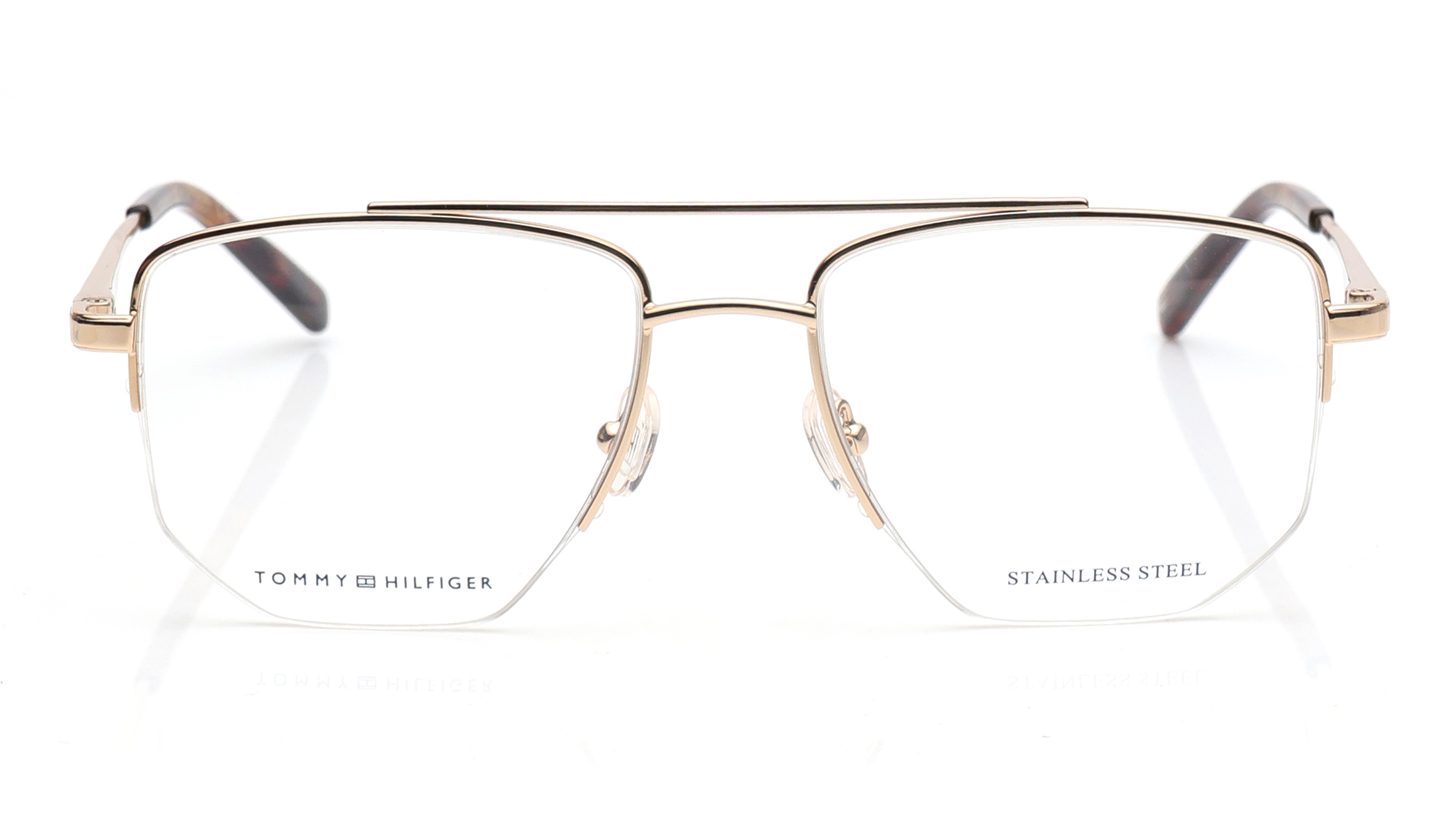 Image 1 of Gold Square Eyeglasses for Men from Tommy Hilfiger Available at Titan Eye+