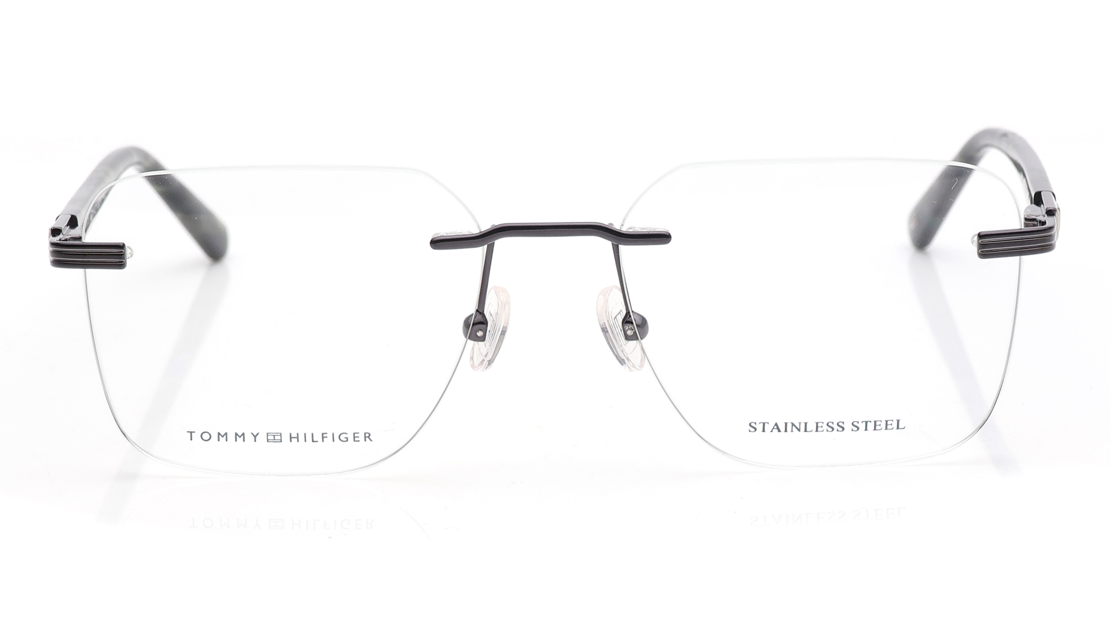 Image 1 of Gunmetal Square Eyeglasses for Men from Tommy Hilfiger Available at Titan Eye+