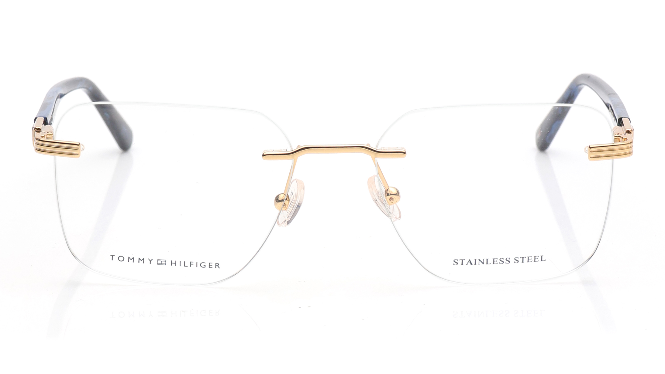 Image 1 of Gold Square Eyeglasses for Men from Tommy Hilfiger Available at Titan Eye+