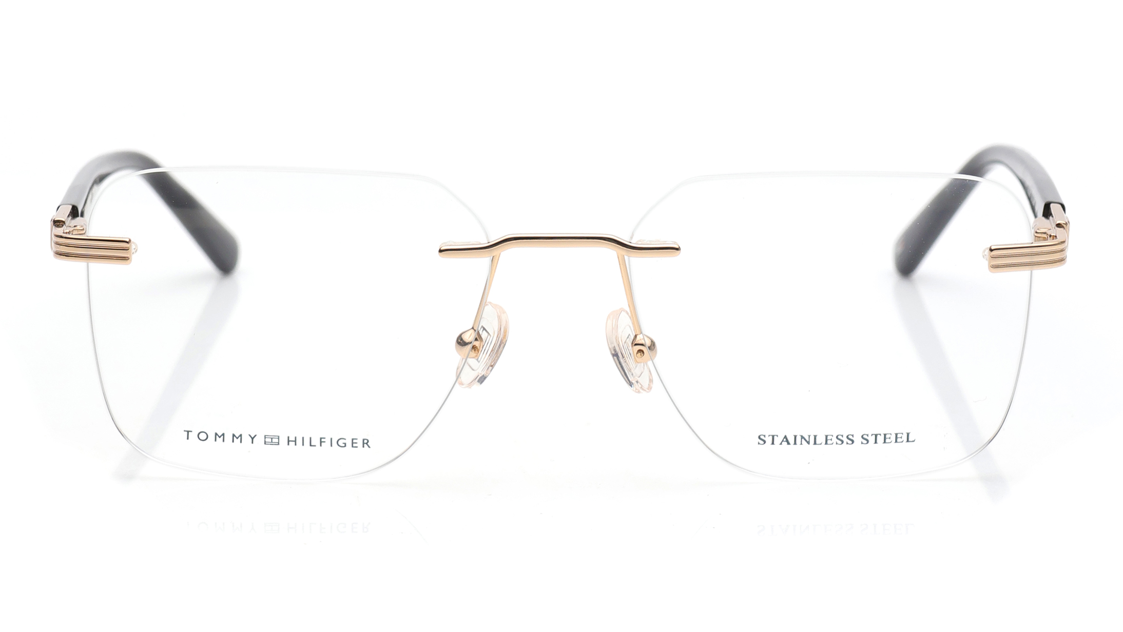 Image 1 of Gold Square Eyeglasses for Men from Tommy Hilfiger Available at Titan Eye+