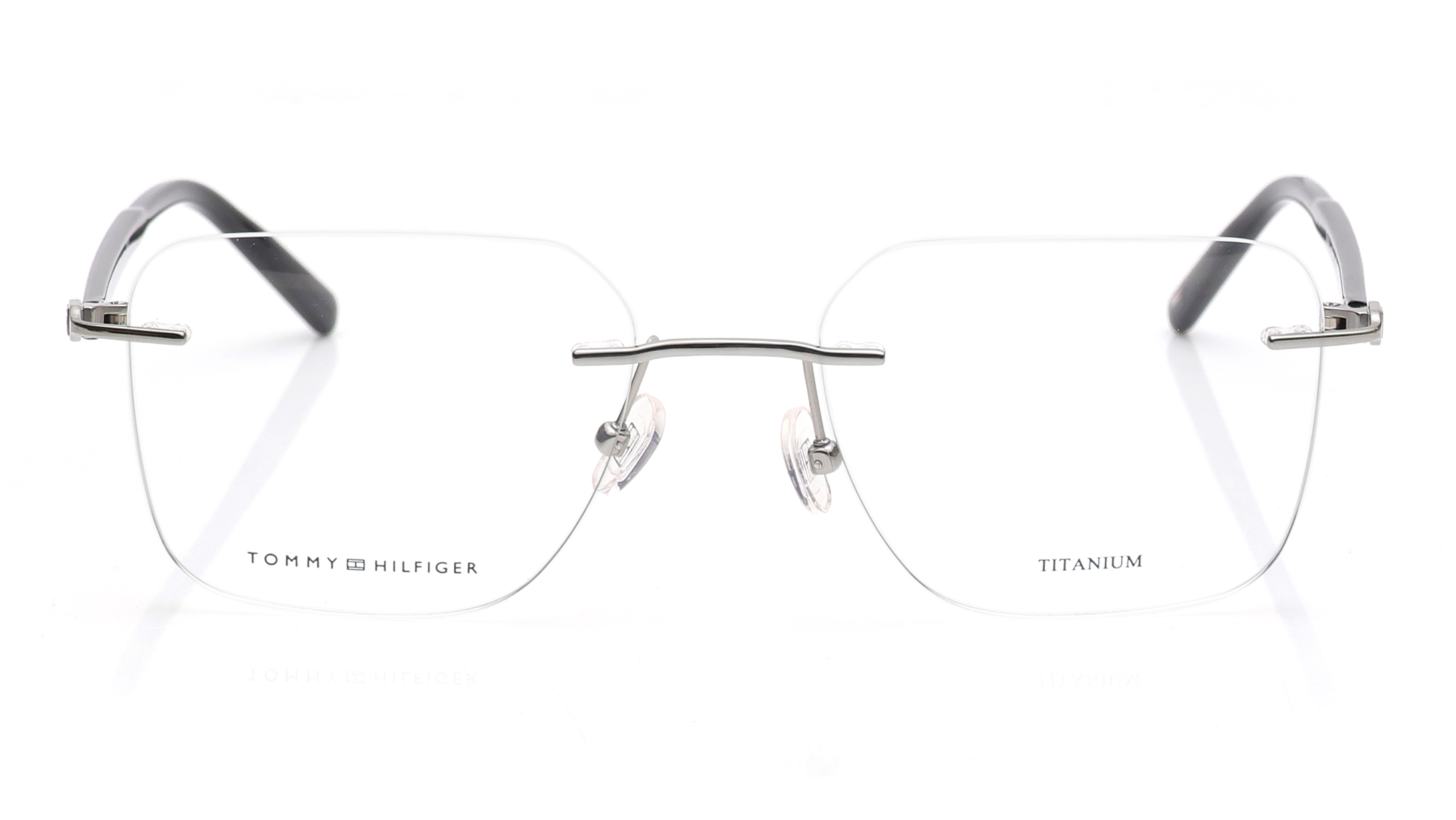 Image 1 of Gunmetal Rectangle Eyeglasses for Men from Tommy Hilfiger Available at Titan Eye+