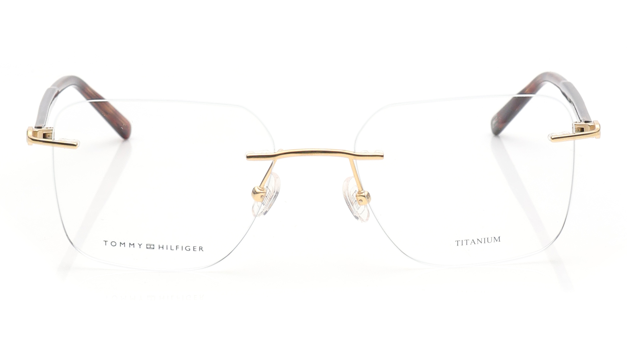 Image 1 of Gold Rectangle Eyeglasses for Men from Tommy Hilfiger Available at Titan Eye+