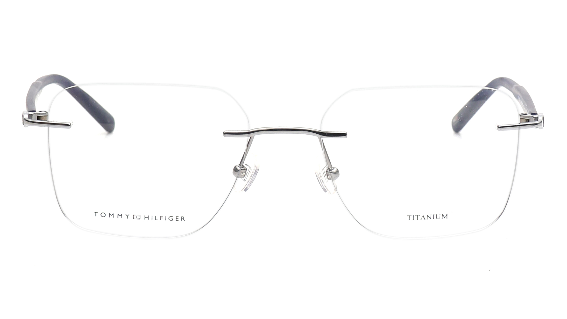 Image 1 of Gunmetal Rectangle Eyeglasses for Men from Tommy Hilfiger Available at Titan Eye+