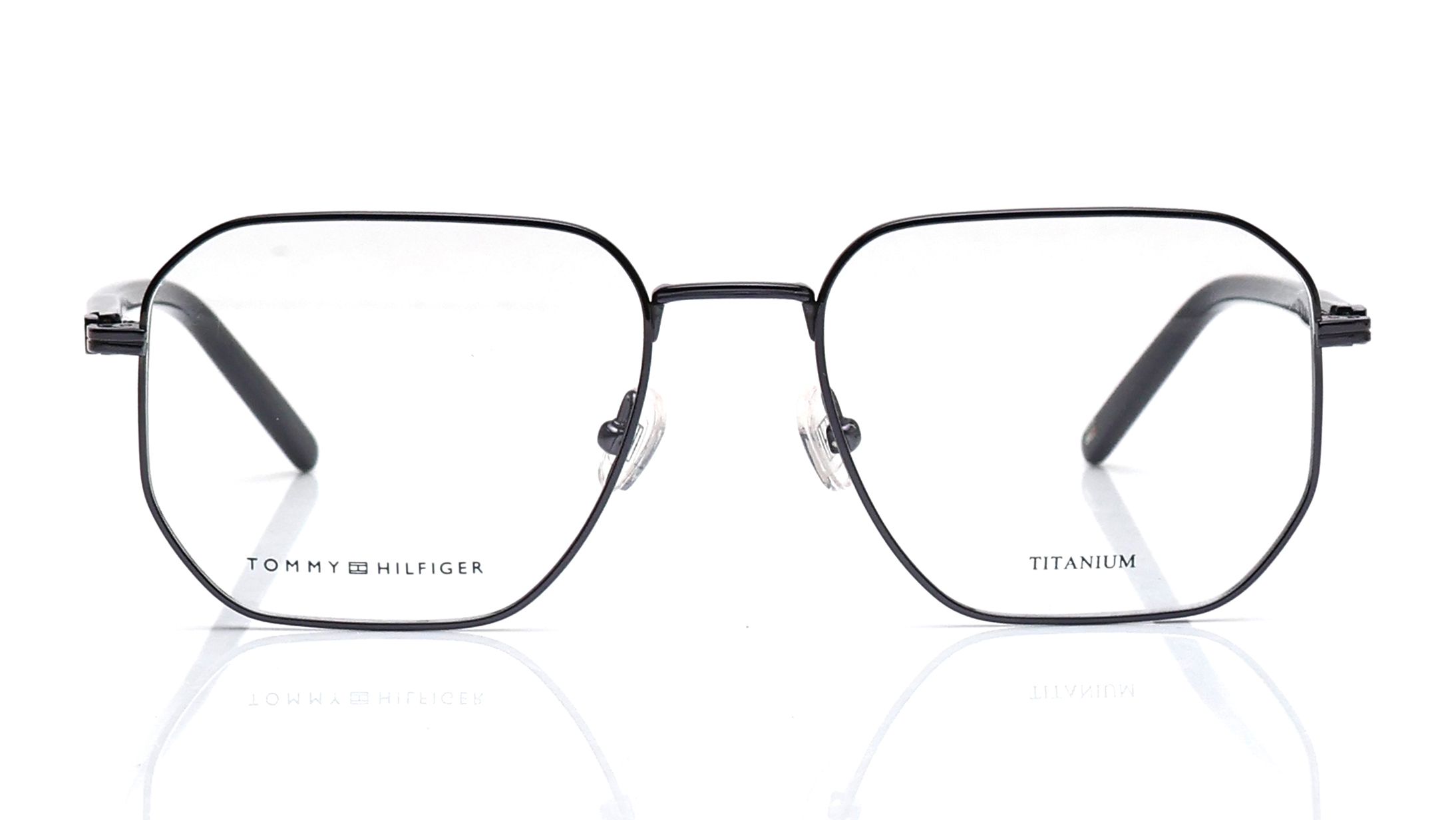 Image 1 of Gold Square Rimmed Eyeglasses for Men from Tommy Hilfiger Available at Titan Eye+