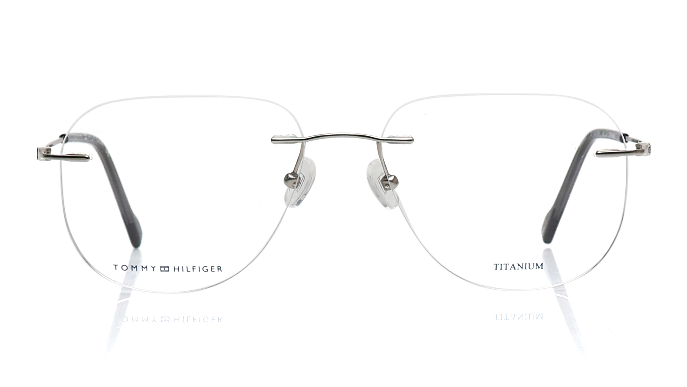 Image 1 of Blue Square Rimless Eyeglasses for Men from Tommy Hilfiger Available at Titan Eye+