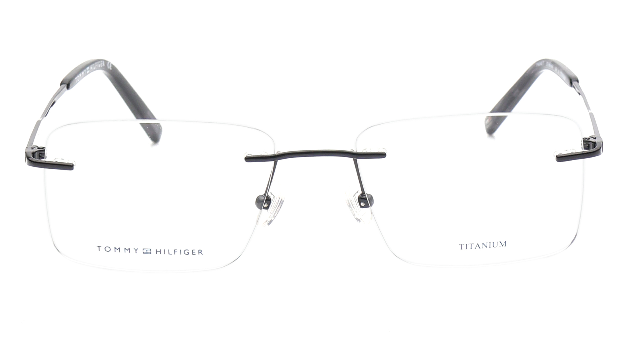 Image 1 of Black Rectangle Eyeglasses for Men and Women from Tommy Hilfiger Available at Titan Eye+