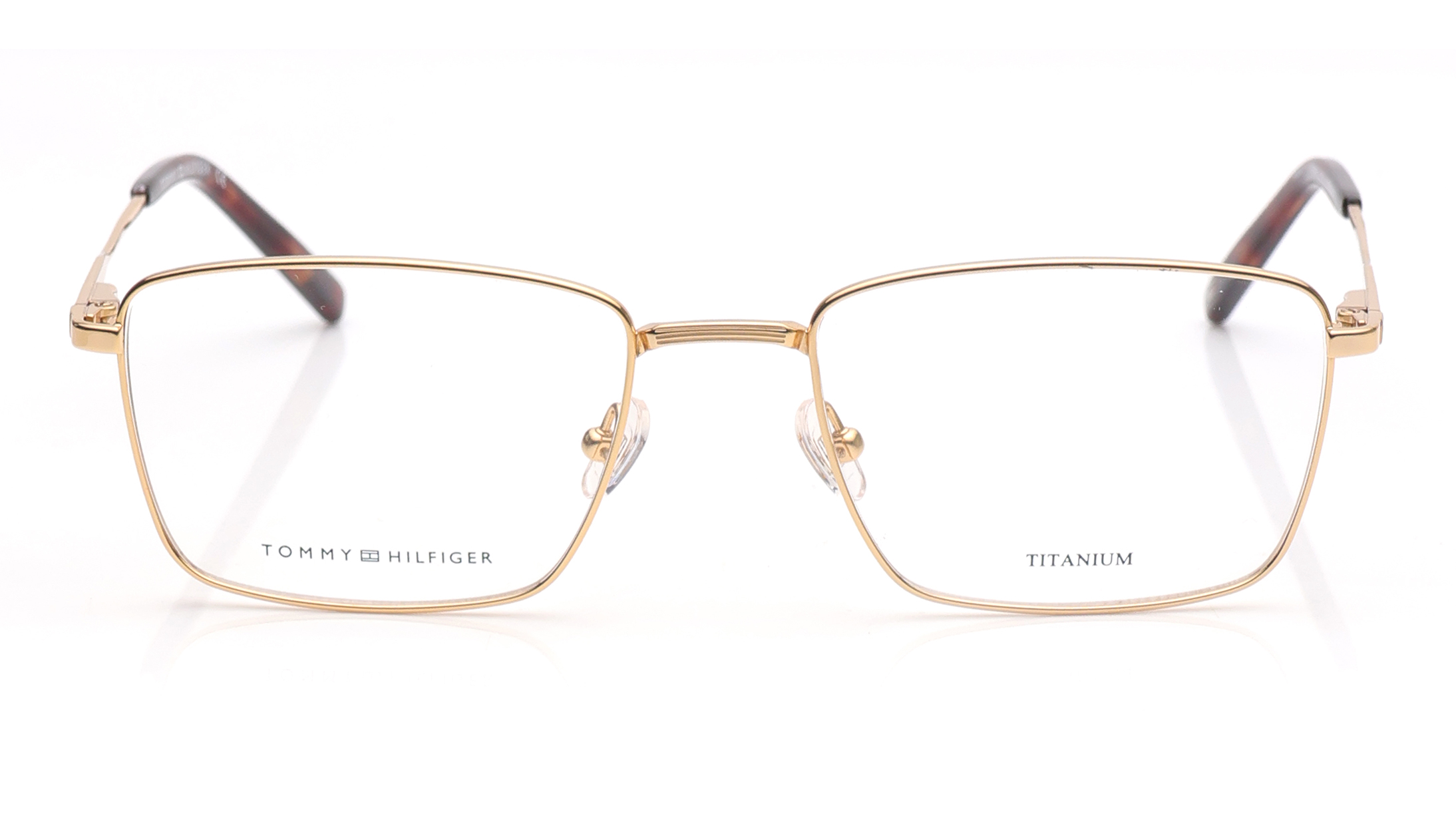 Image 1 of Gold Rectangle Eyeglasses for Men from Tommy Hilfiger Available at Titan Eye+