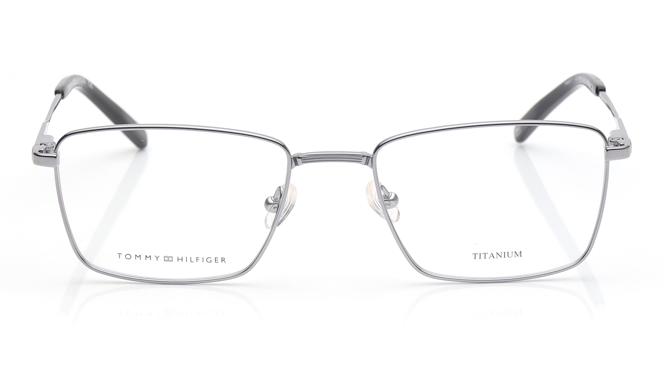 Image 1 of Gunmetal Rectangle Eyeglasses for Men from Tommy Hilfiger Available at Titan Eye+