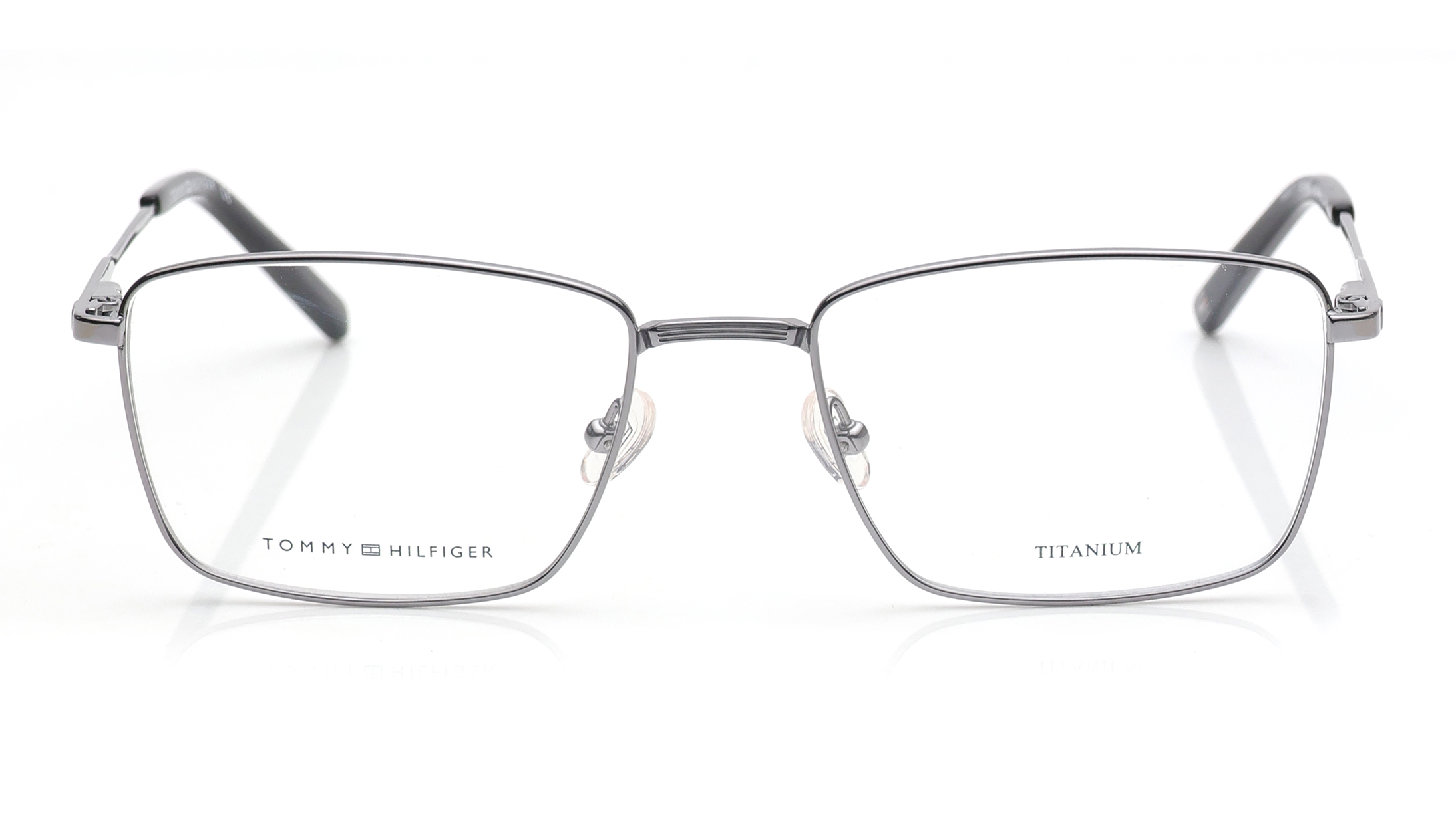 Image 1 of Gun Metal Rectangle Eyeglasses for Men from Tommy Hilfiger Available at Titan Eye+