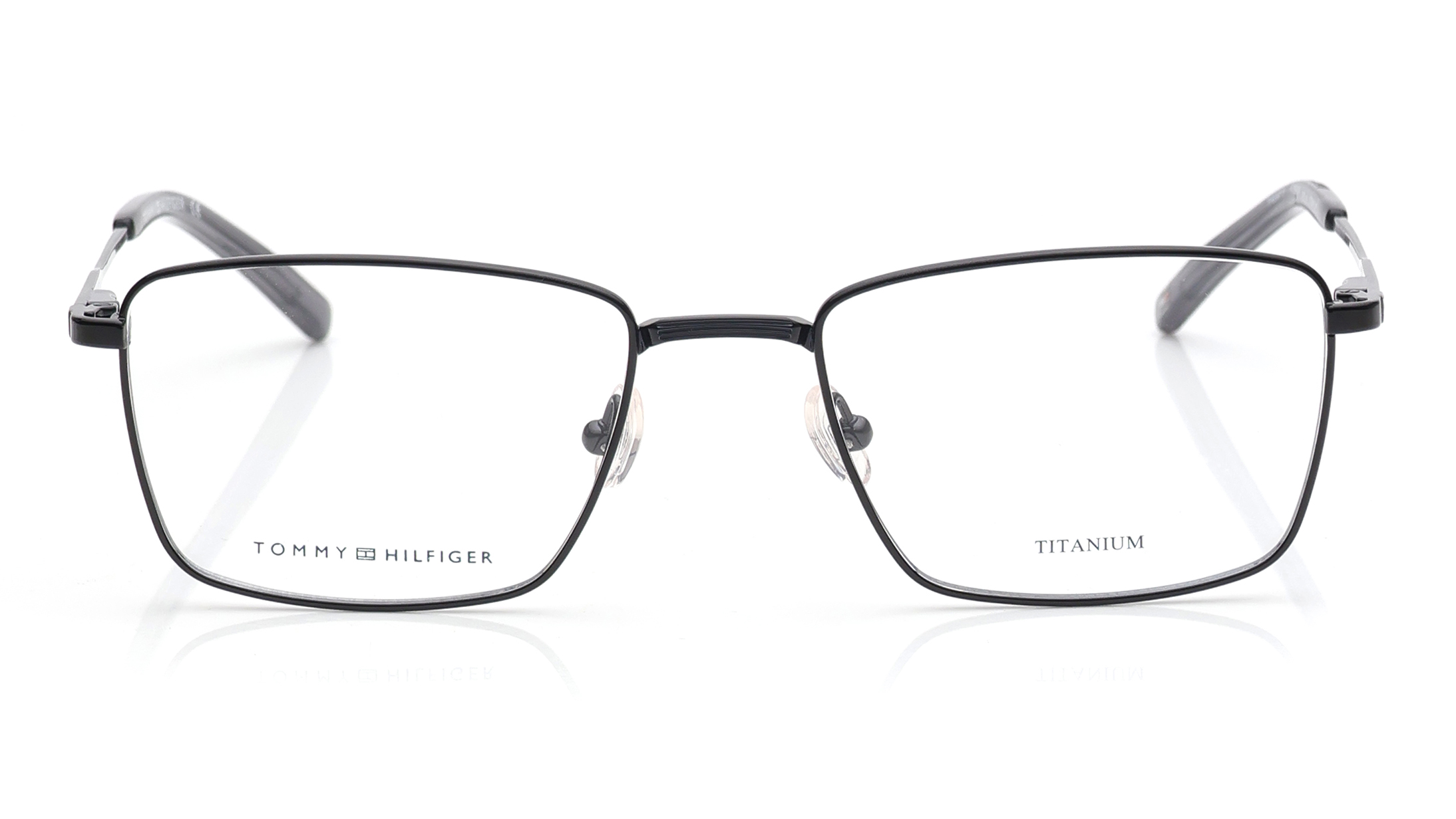 Image 1 of Black Rectangle Eyeglasses for Men from Tommy Hilfiger Available at Titan Eye+