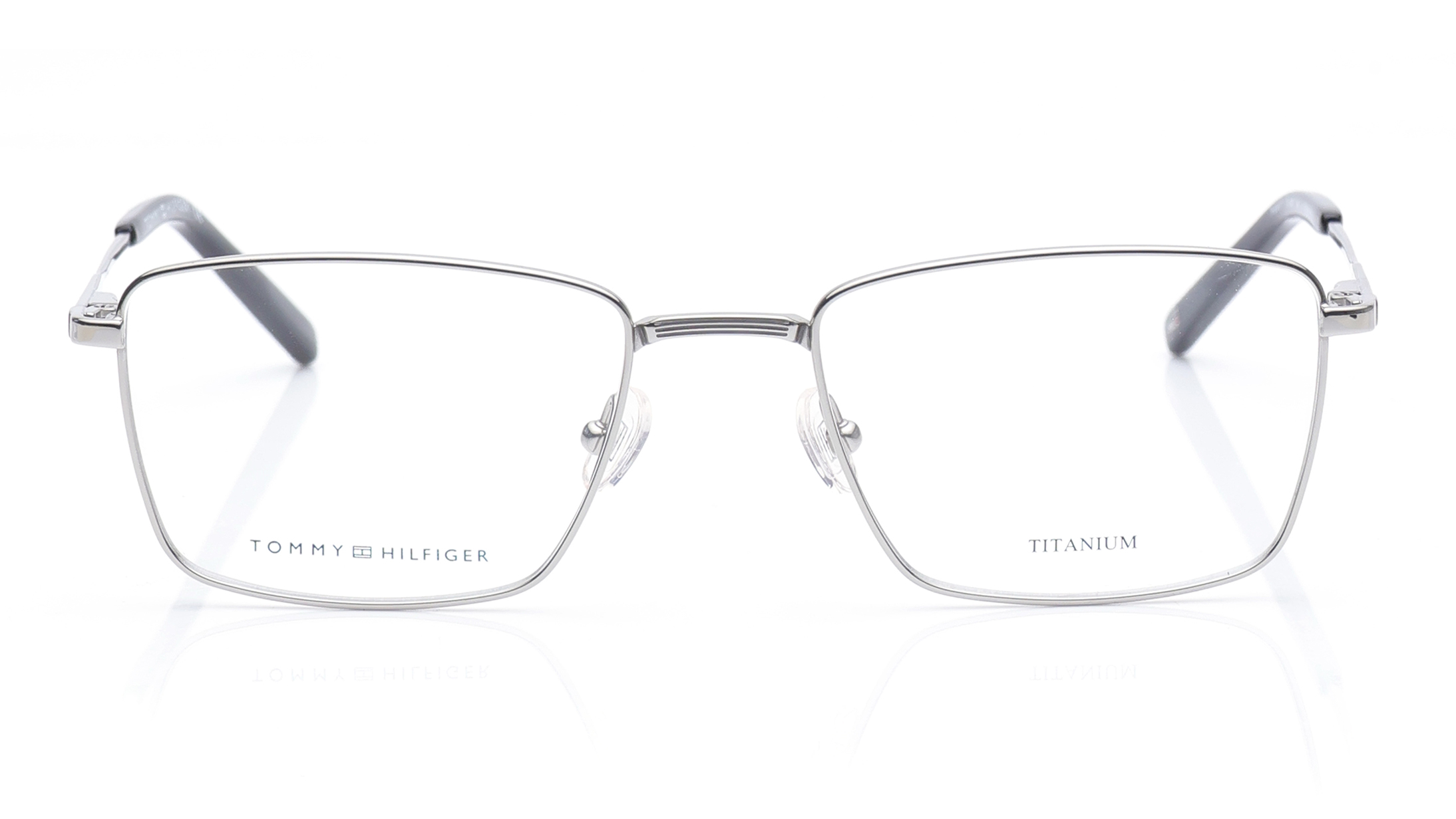 Image 1 of Silver Rectangle Eyeglasses for Men from Tommy Hilfiger Available at Titan Eye+