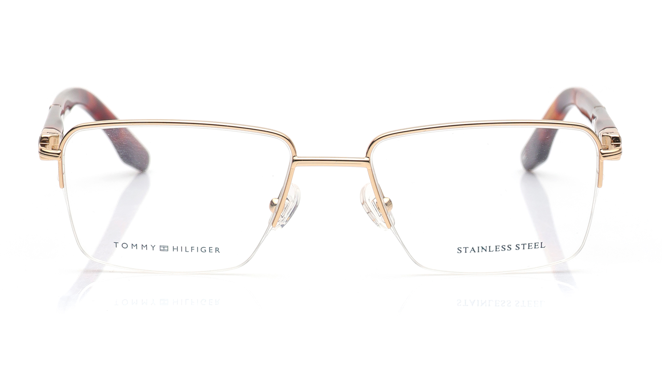 Image 1 of Gold Rectangle Eyeglasses for Men from Tommy Hilfiger Available at Titan Eye+
