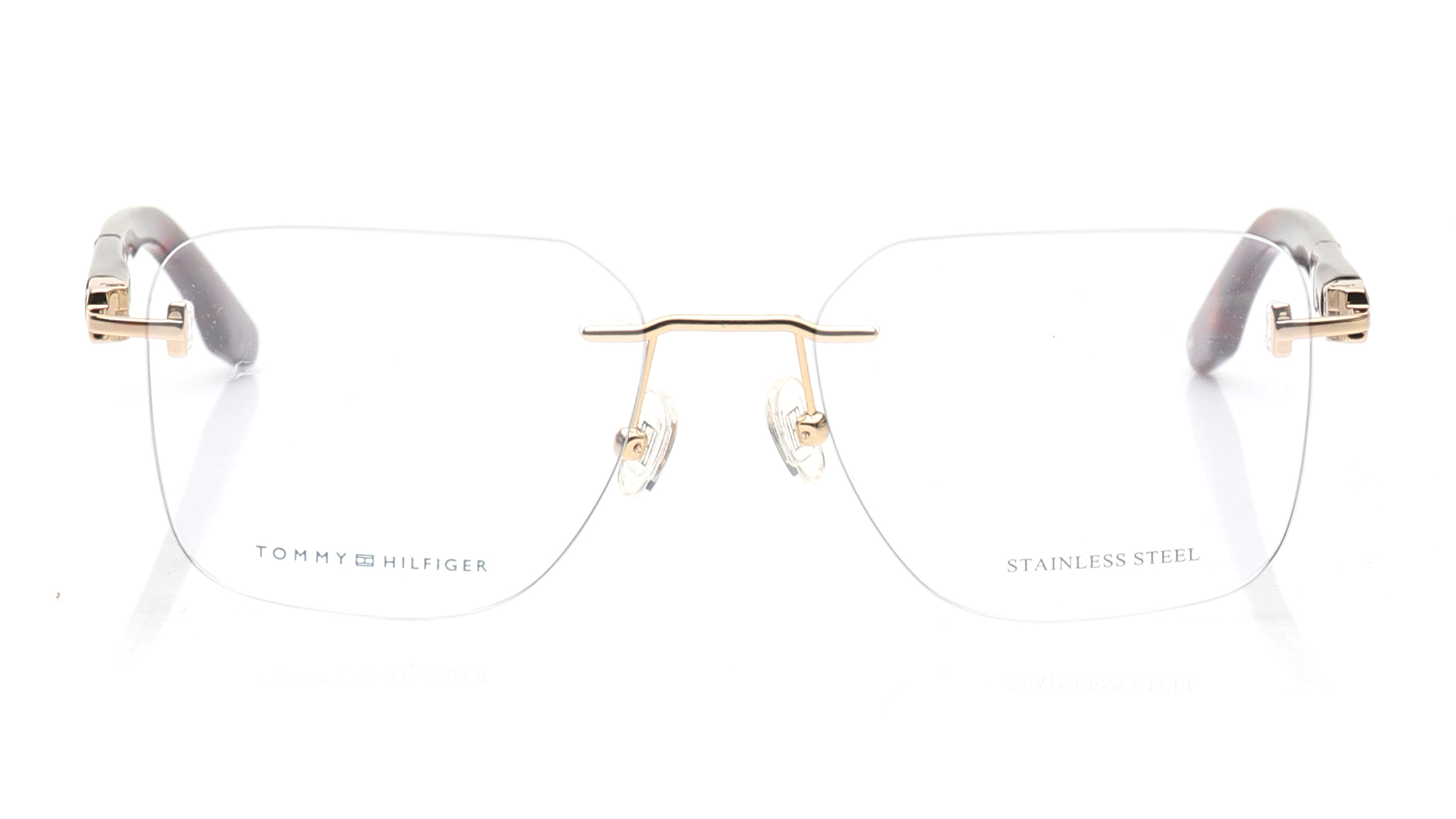 Image 1 of Gold Square Eyeglasses for Men from Tommy Hilfiger Available at Titan Eye+