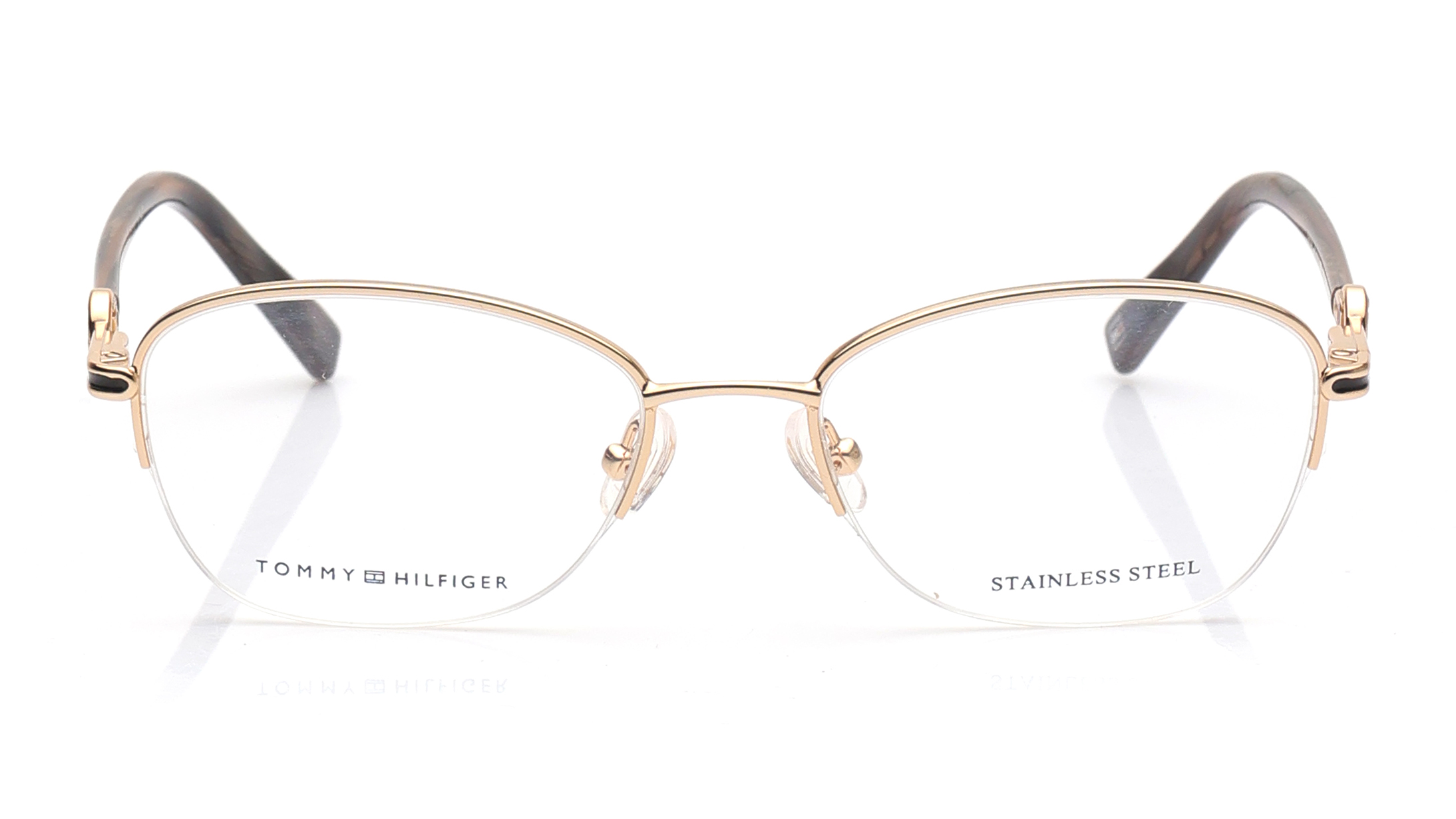 Image 1 of Gold Rectangle Eyeglasses for Women from Tommy Hilfiger Available at Titan Eye+