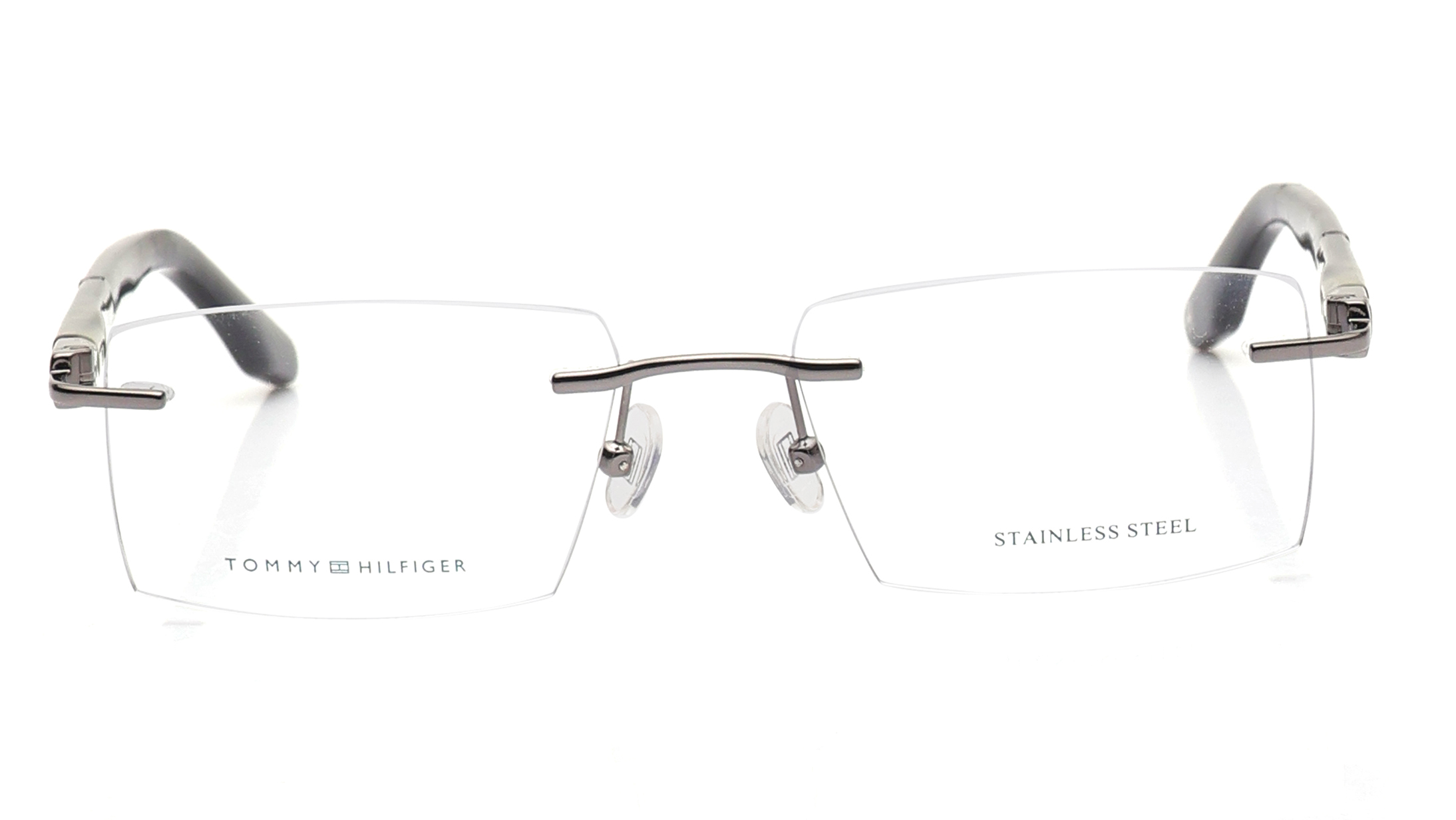 Image 1 of Gun Metal Square Eyeglasses for Men from Tommy Hilfiger Available at Titan Eye+