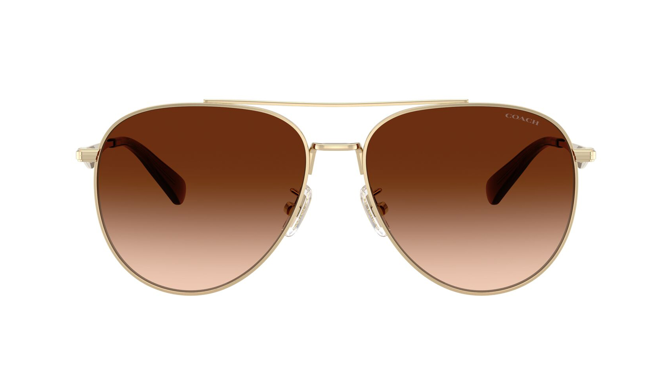 Image 1 of Brown Aviator Sunglasses for Women from Coach Available at Titan Eye+