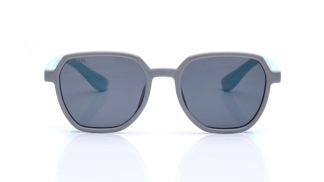 Image 1 of Grey Geometric Sunglasses for Kids from Dash Available at Titan Eye+