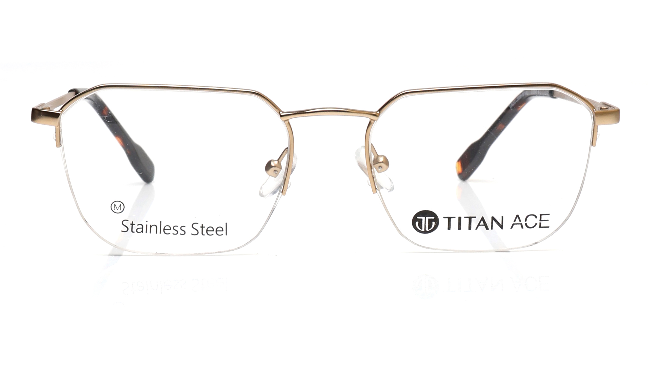 Image 1 of Gold Wayfarer Semi-rimmed Eyeglasses for Men from Titan Available at Titan Eye+