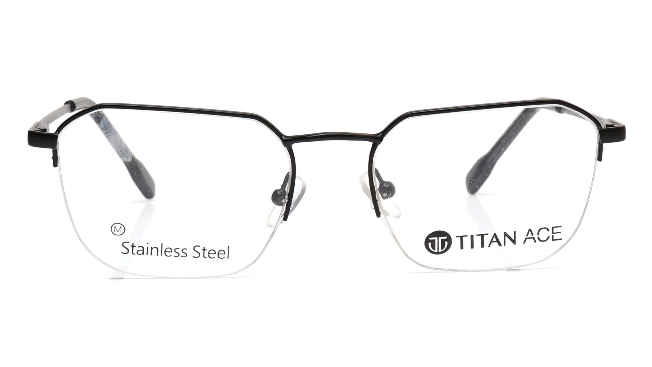 Image 1 of Black Wayfarer Semi-rimmed Eyeglasses for Men from Titan Available at Titan Eye+