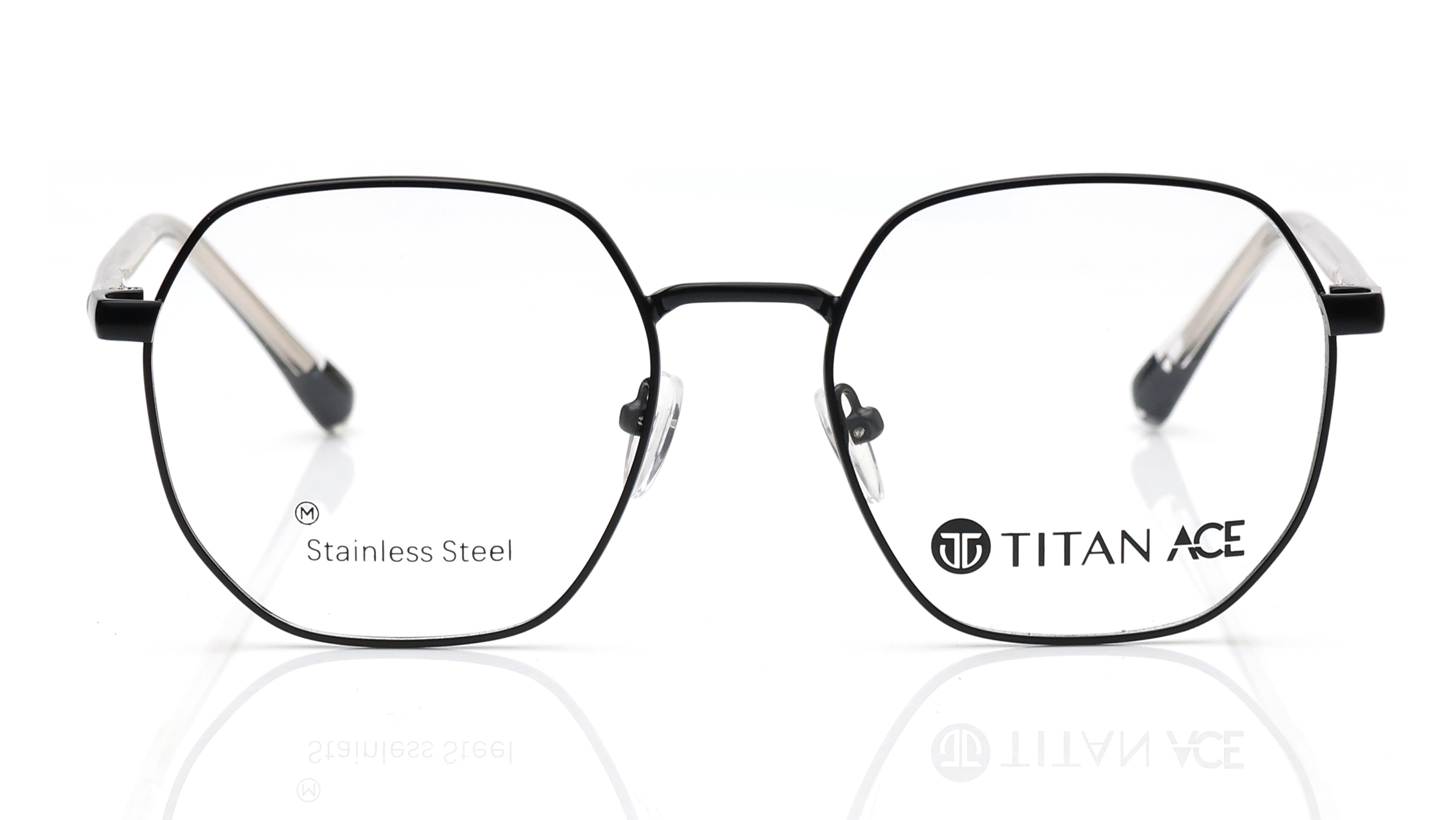 Image 1 of Black Geometric Eyeglasses for Men and Women from Titan Available at Titan Eye+