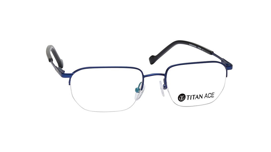 Rectangle Blue Semi Rim Eyeglasses for Men