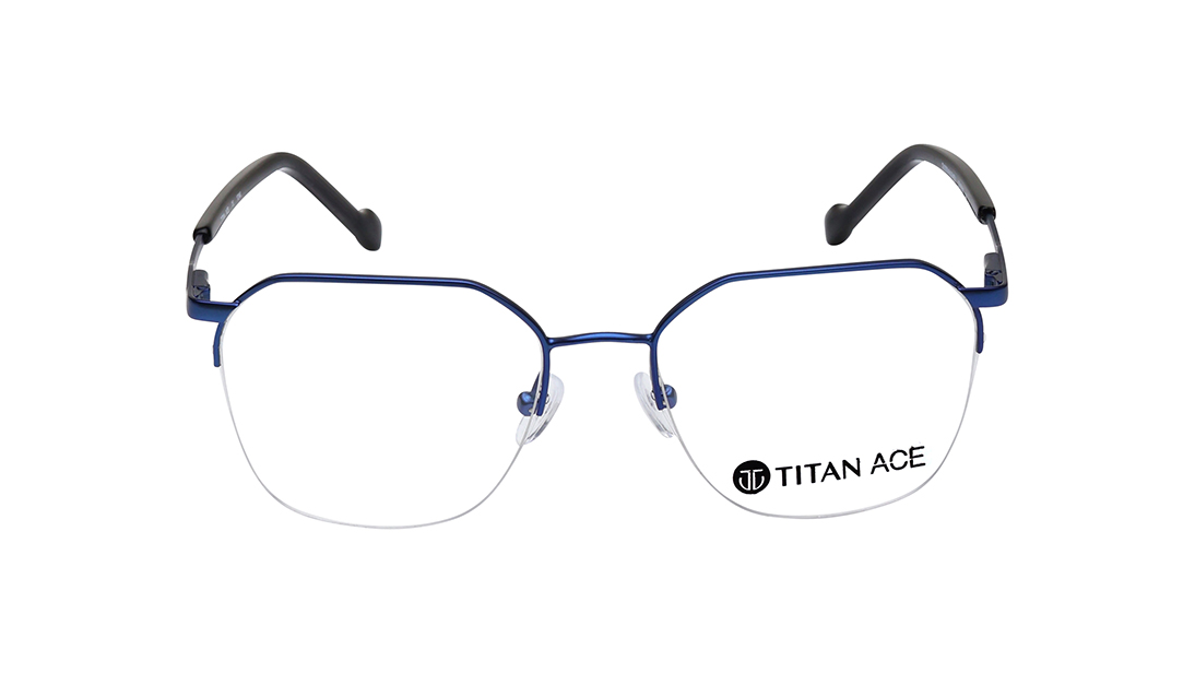 Image 1 of Geometric Blue Semi Rim Eyeglasses for Men from Titan Available at Titan Eye+