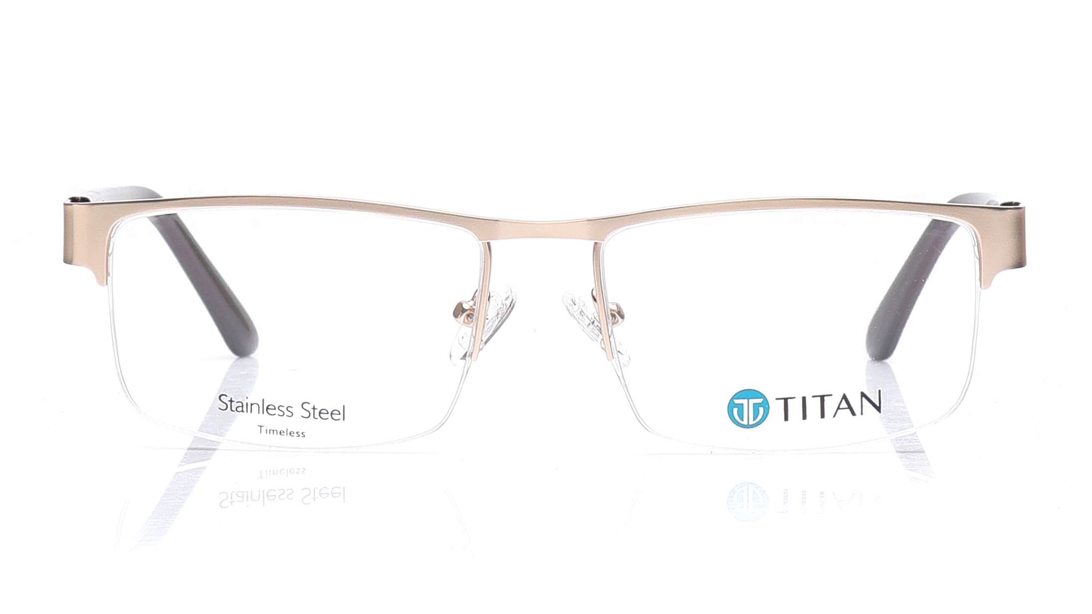 Image 1 of Gold Rectangle Eyeglasses for Men and Women from Ace by Titan Available at Titan Eye+