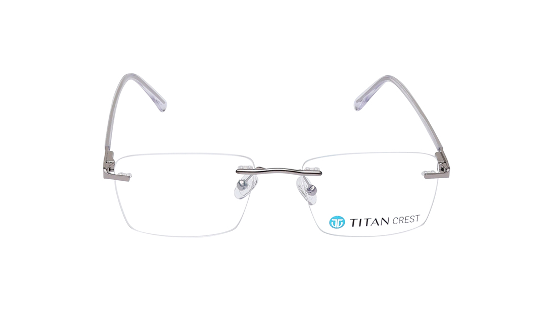 Image 1 of Gun Metal Rectangle Rimless Eyeglasses for Men and Women from Titan Available at Titan Eye+