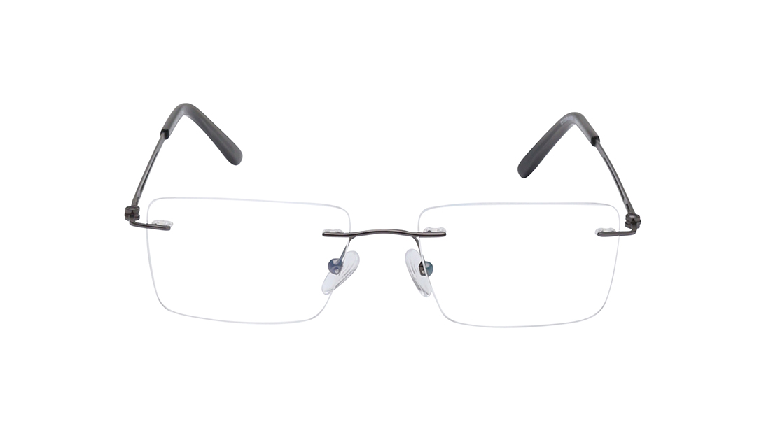 Image 1 of Gun Metal Rectangle Rimless Eyeglasses for Men and Women from Titan Available at Titan Eye+