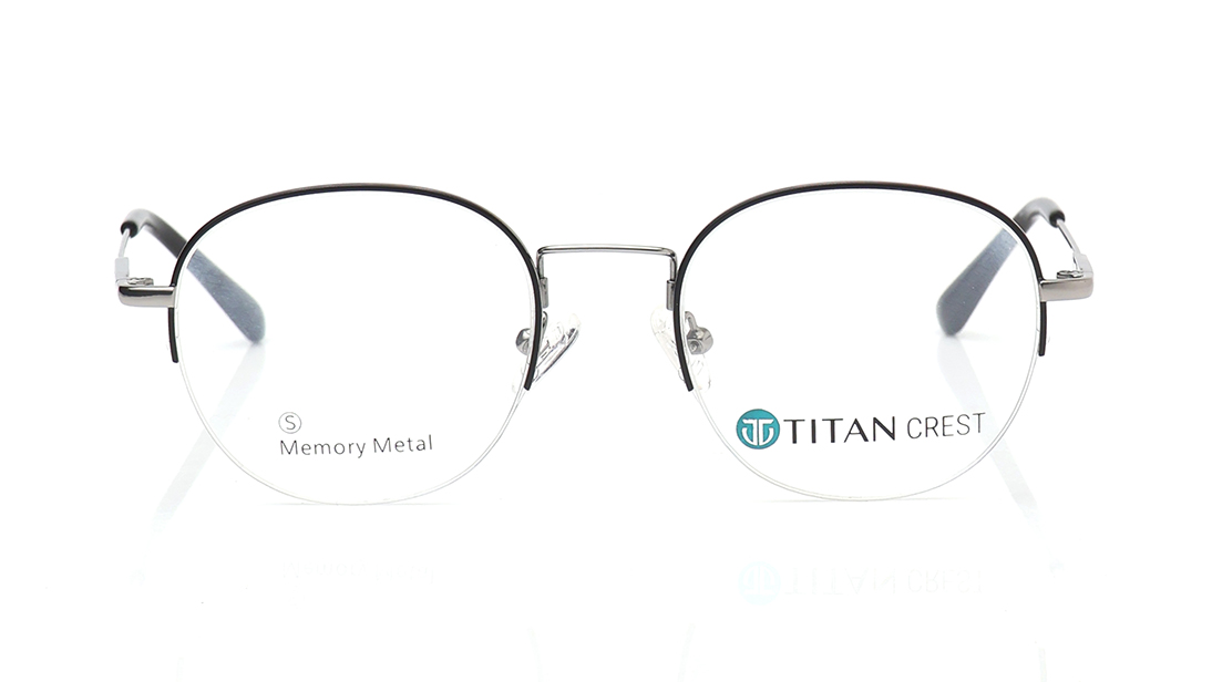 Image 1 of Gun Metal Round Semi-Rimmed Eyeglasses for Men and Women from Titan Available at Titan Eye+
