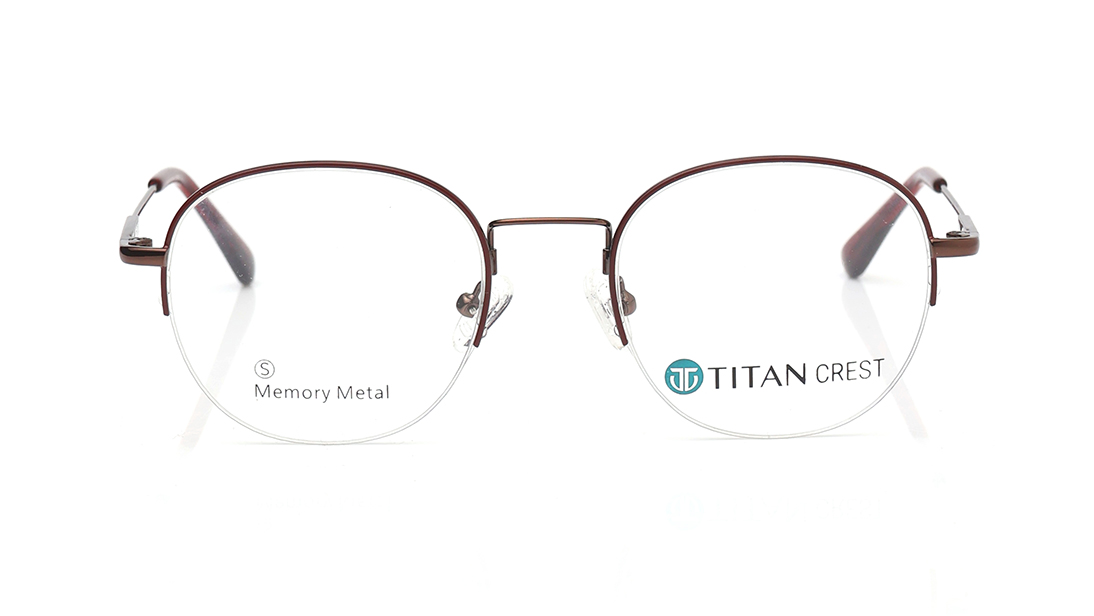 Image 1 of Brown Round Semi-Rimmed Eyeglasses for Men and Women from Titan Available at Titan Eye+