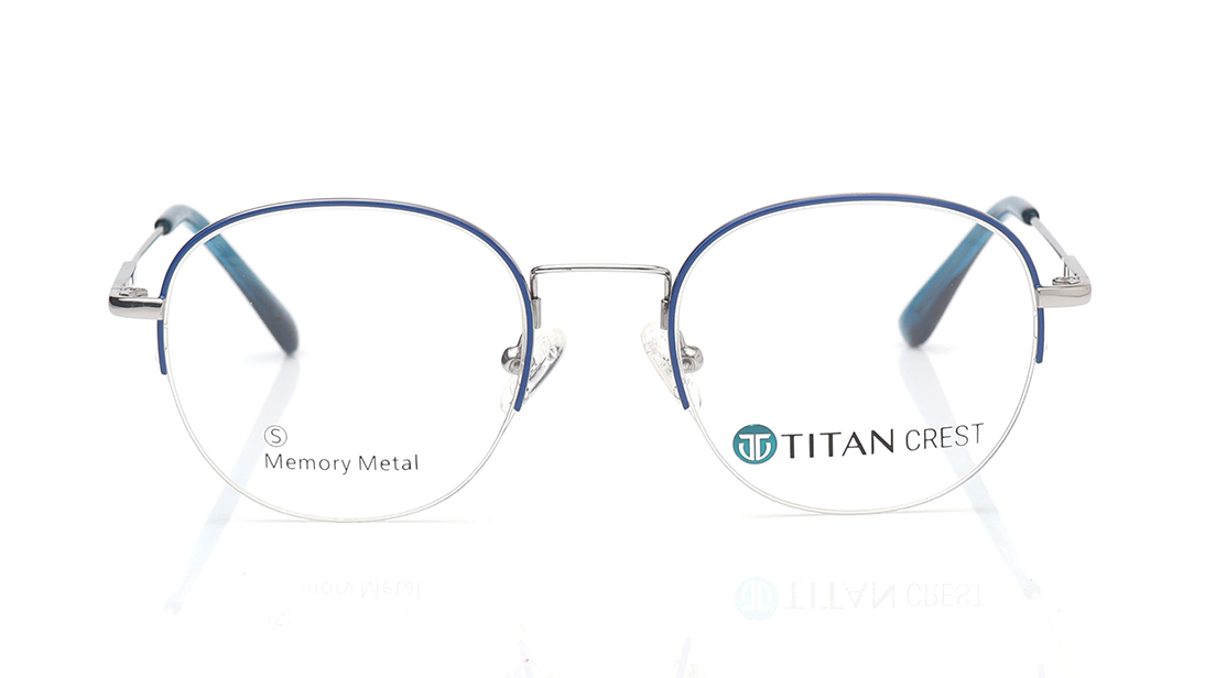 Image 1 of Silver Round Semi-Rimmed Eyeglasses for Men and Women from Titan Available at Titan Eye+