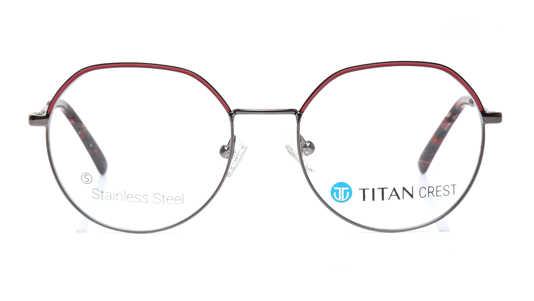 Image 1 of Titan Crest Round Gun Metal Rimmed Eyeglasses for Men and Women from Titan Available at Titan Eye+