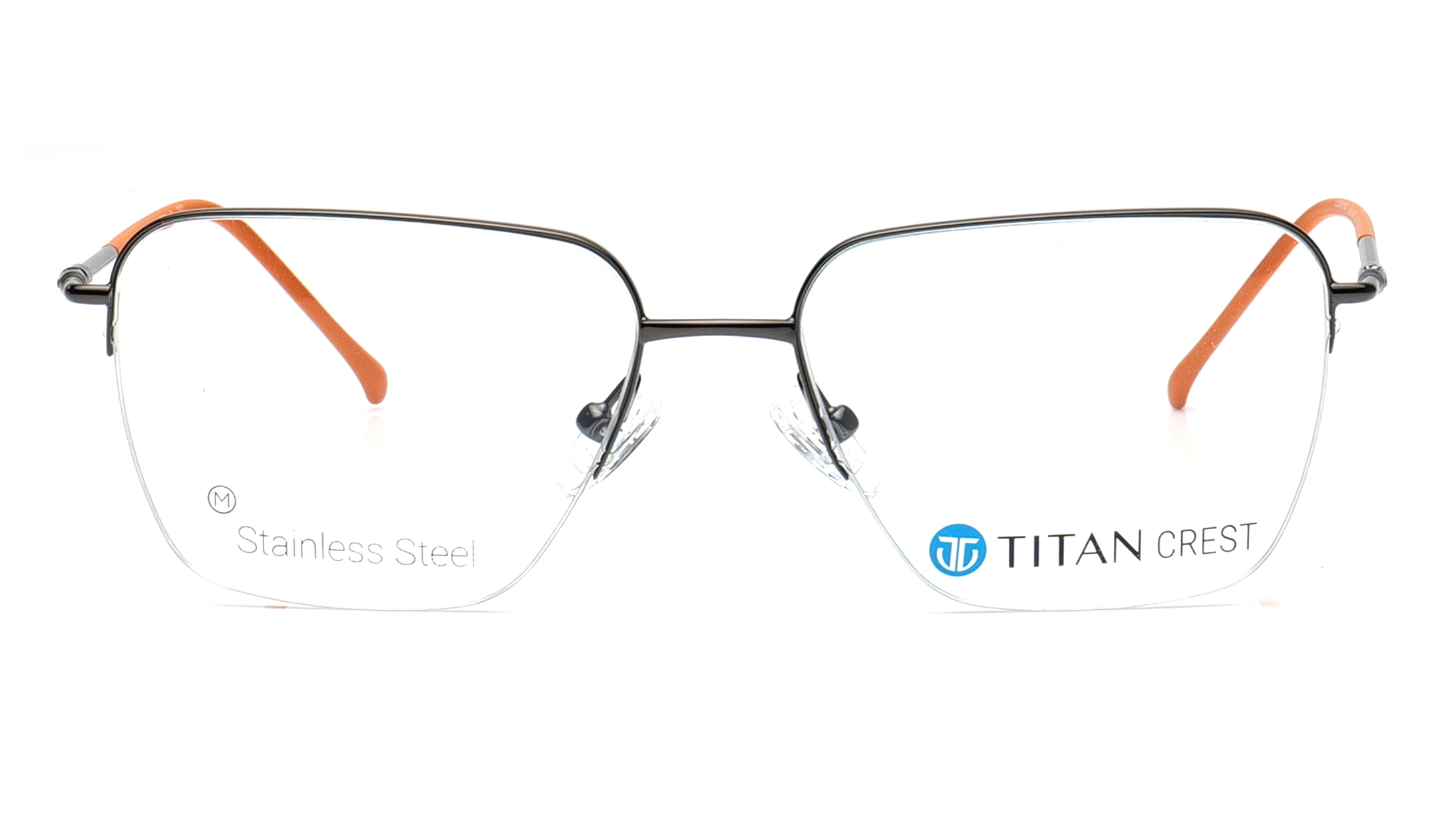 Image 1 of Titan Crest Square Gun Metal Semi-Rimmed Eyeglasses for Men from Titan Available at Titan Eye+