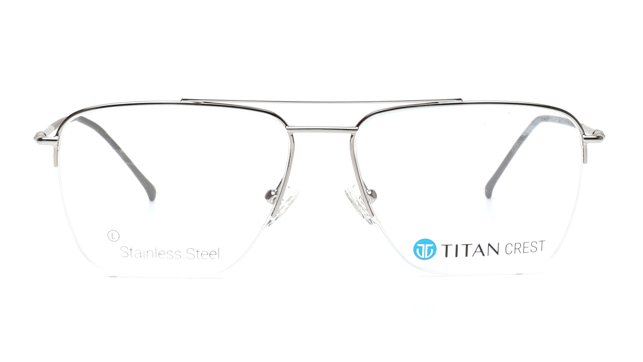 Image 1 of Titan Crest Navigator Gun Metal Semi-Rimmed Eyeglasses for Men from Titan Available at Titan Eye+