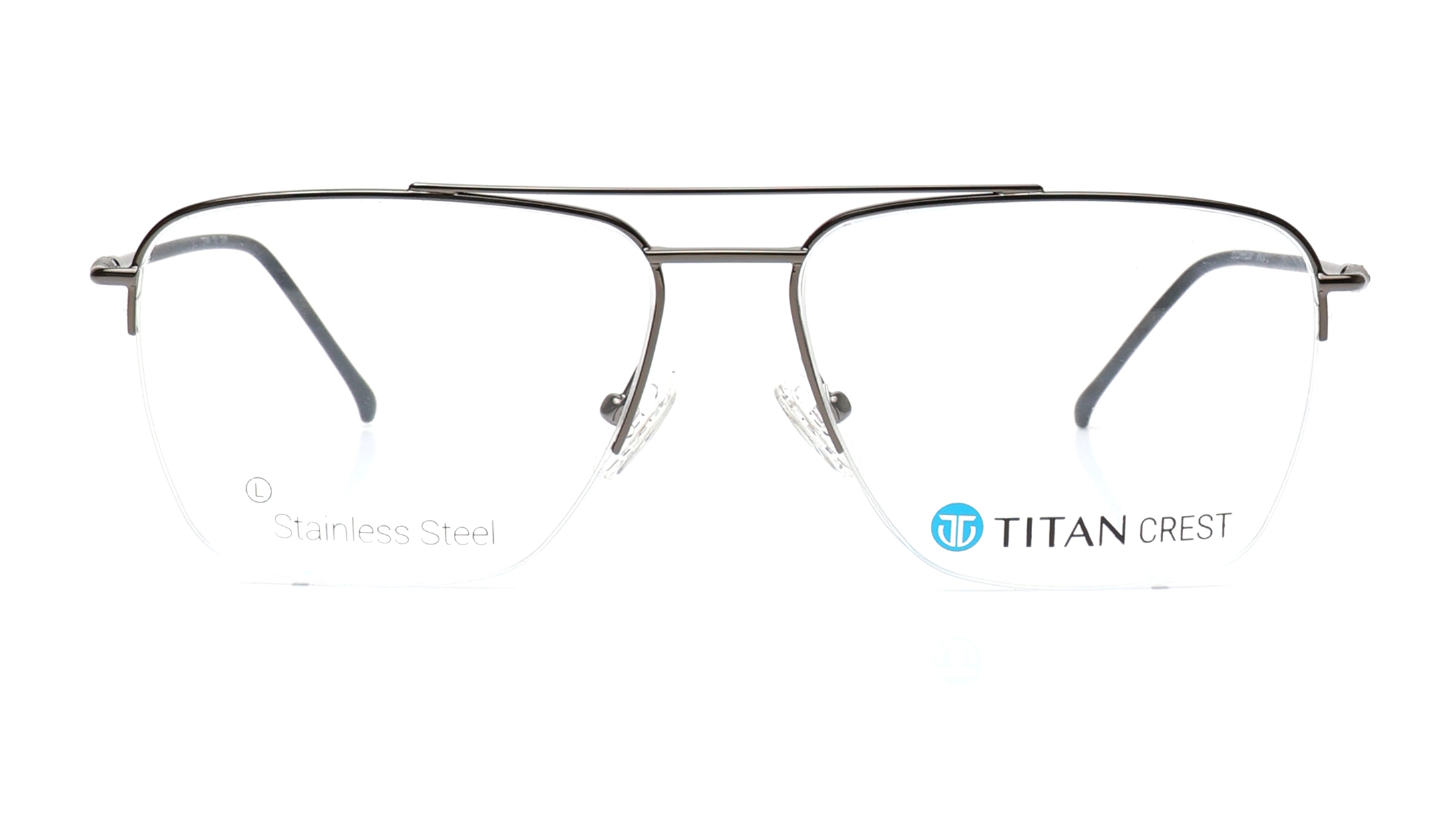 Image 1 of Titan Crest Navigator Gun Metal Semi-Rimmed Eyeglasses for Men from Titan Available at Titan Eye+