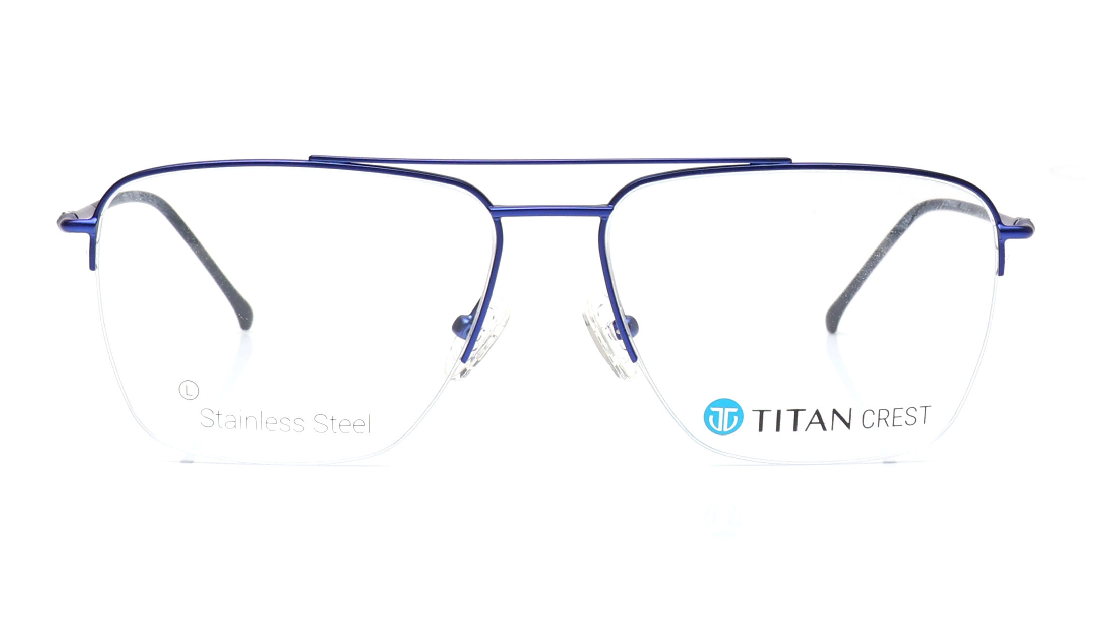 Image 1 of Titan Crest Navigator Blue  Semi-Rimmed Eyeglasses for Men from Titan Available at Titan Eye+