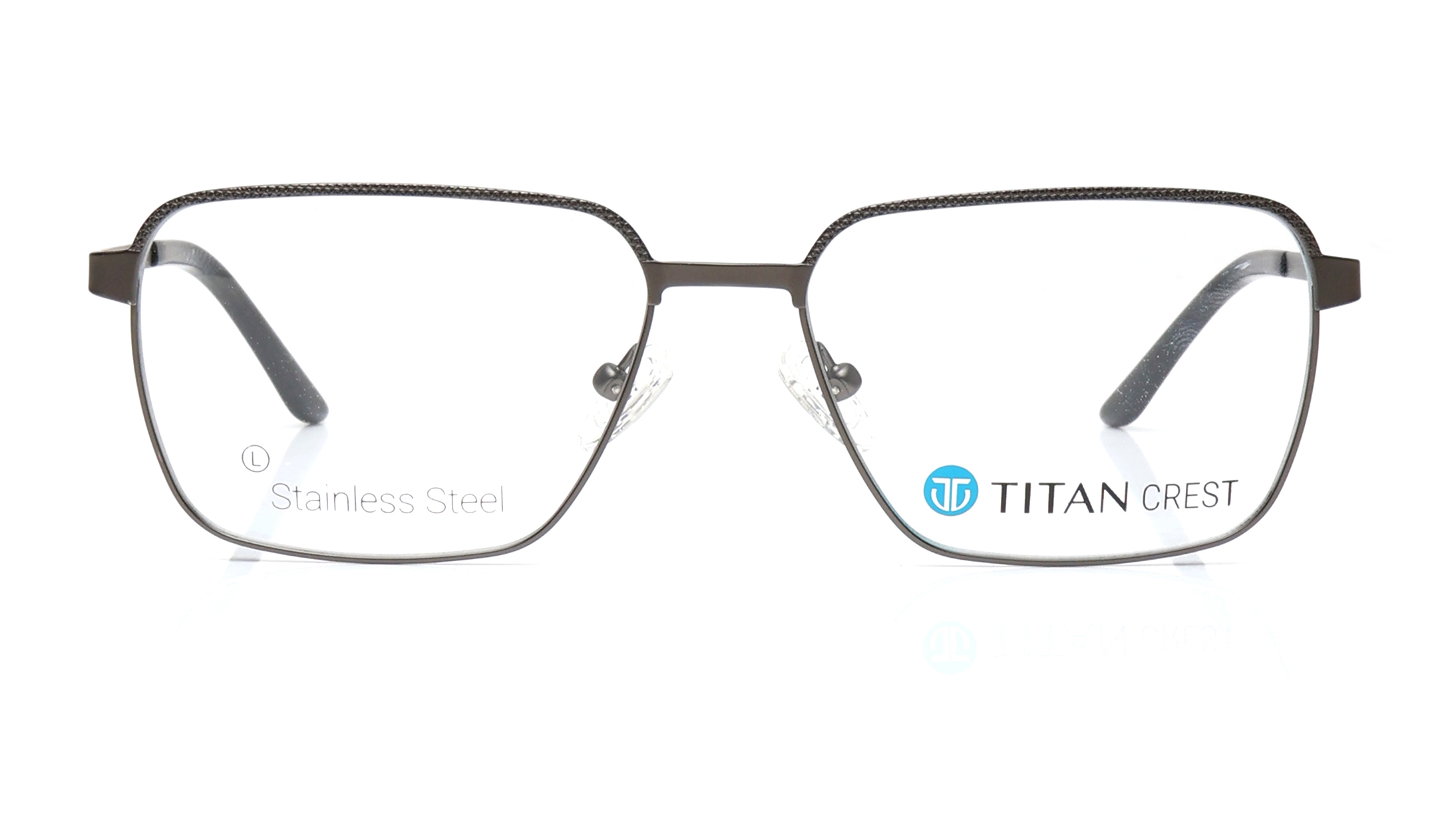 Image 1 of Titan Crest Square Gun Metal Rimmed Eyeglasses for Men from Titan Available at Titan Eye+