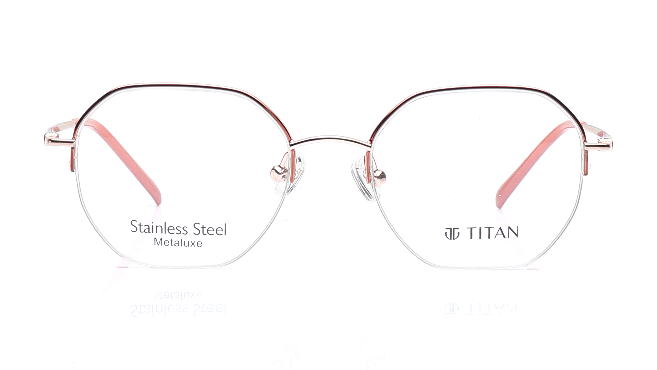 Image 1 of Rose Gold Geometric Eyeglasses for Men and Women from Titan Available at Titan Eye+