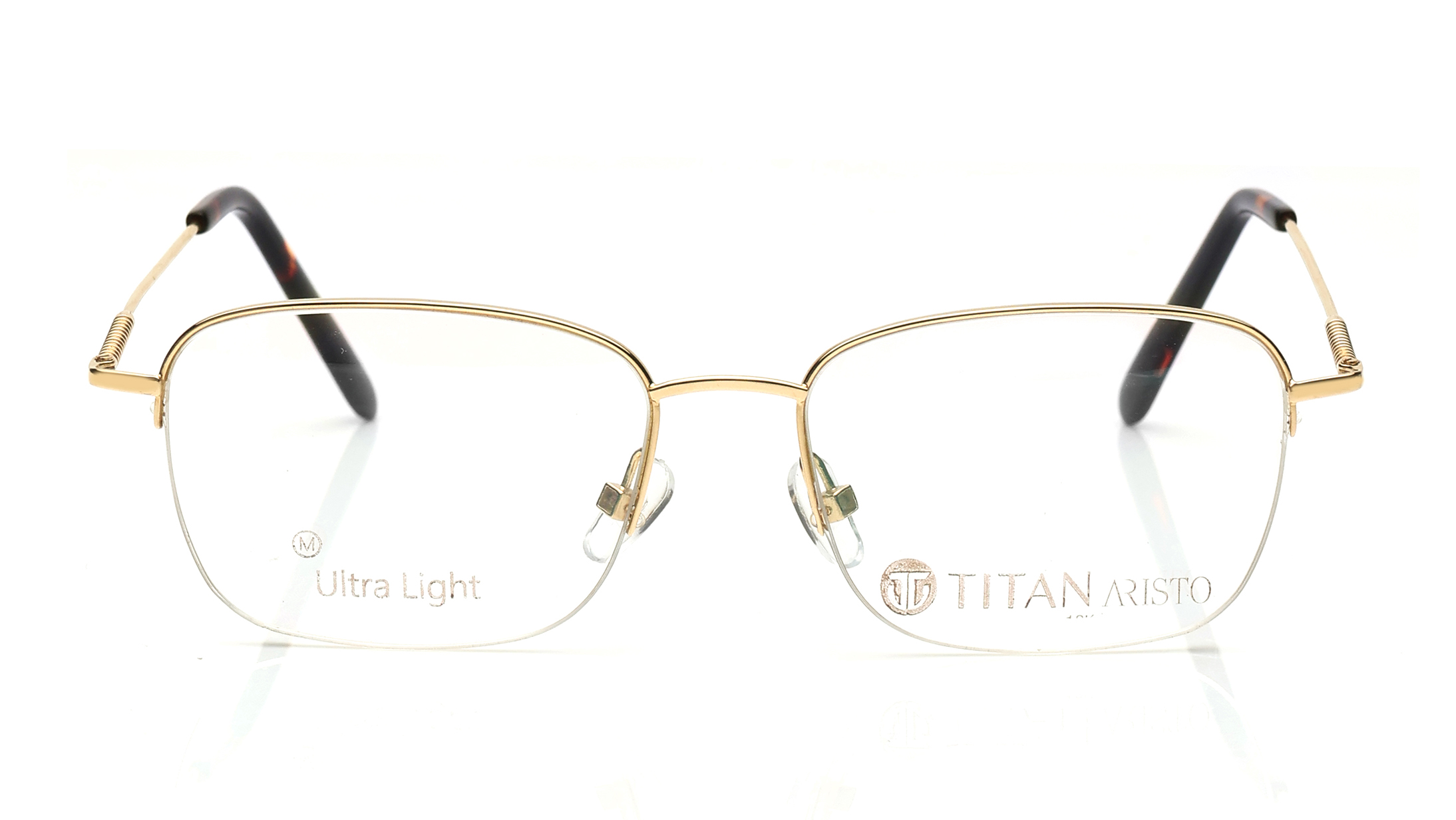 Image 1 of Gold Rectangle Eyeglasses for Men and Women from Aristo Available at Titan Eye+