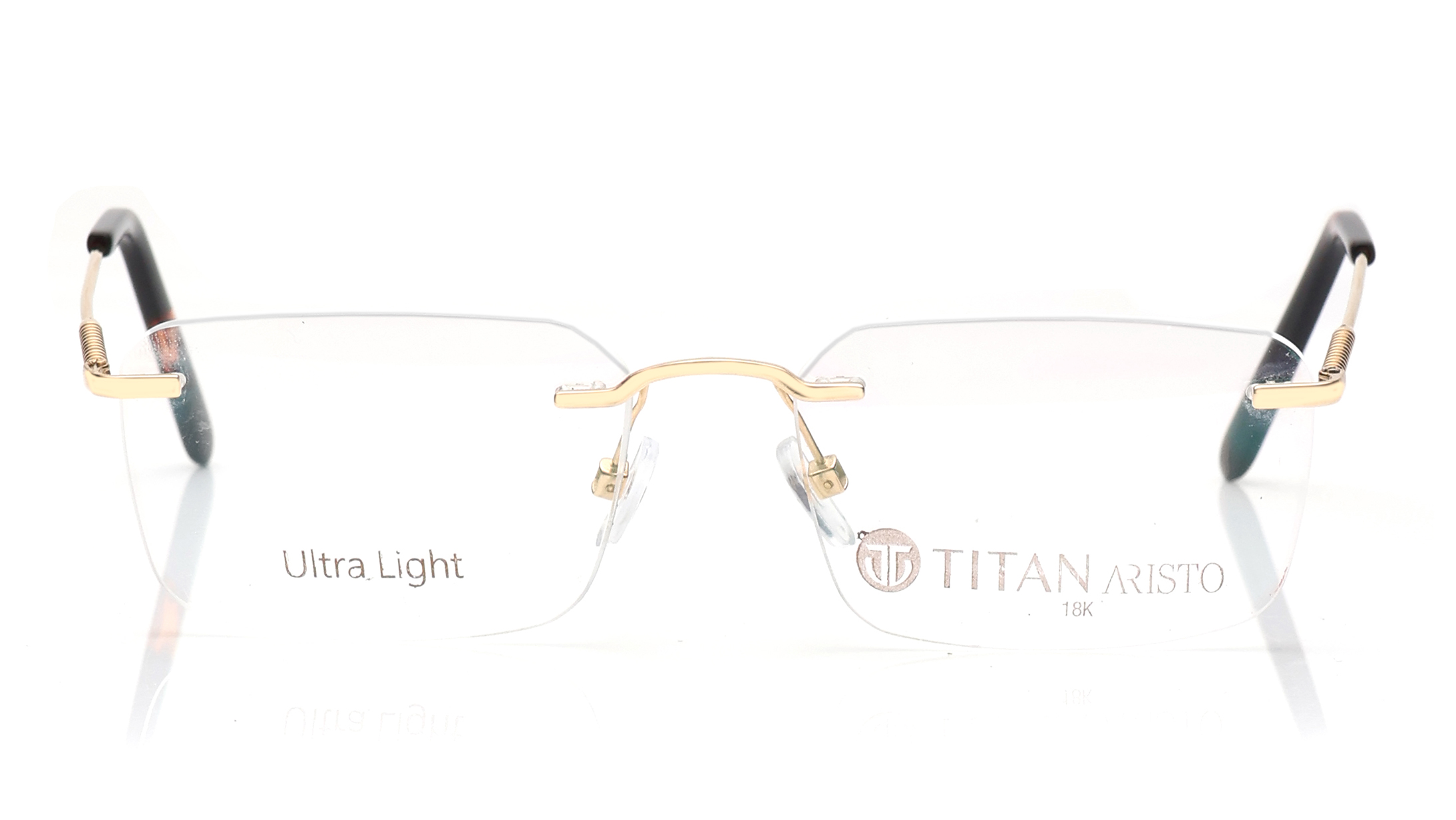 Image 1 of Gold Rectangle Eyeglasses for Men and Women from Aristo Available at Titan Eye+