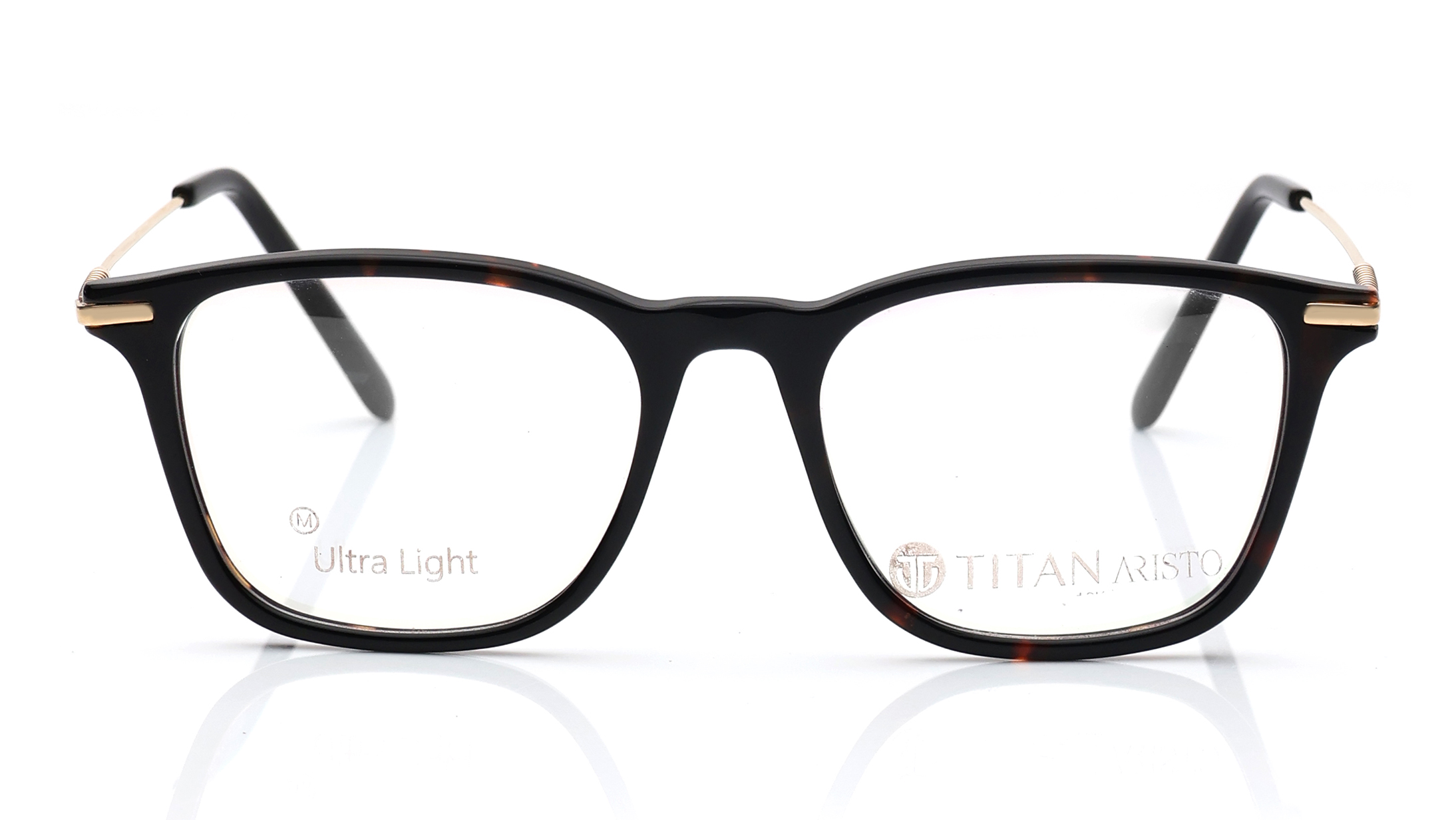 Image 1 of Black and Gold Square Eyeglasses for Men and Women from Aristo Available at Titan Eye+