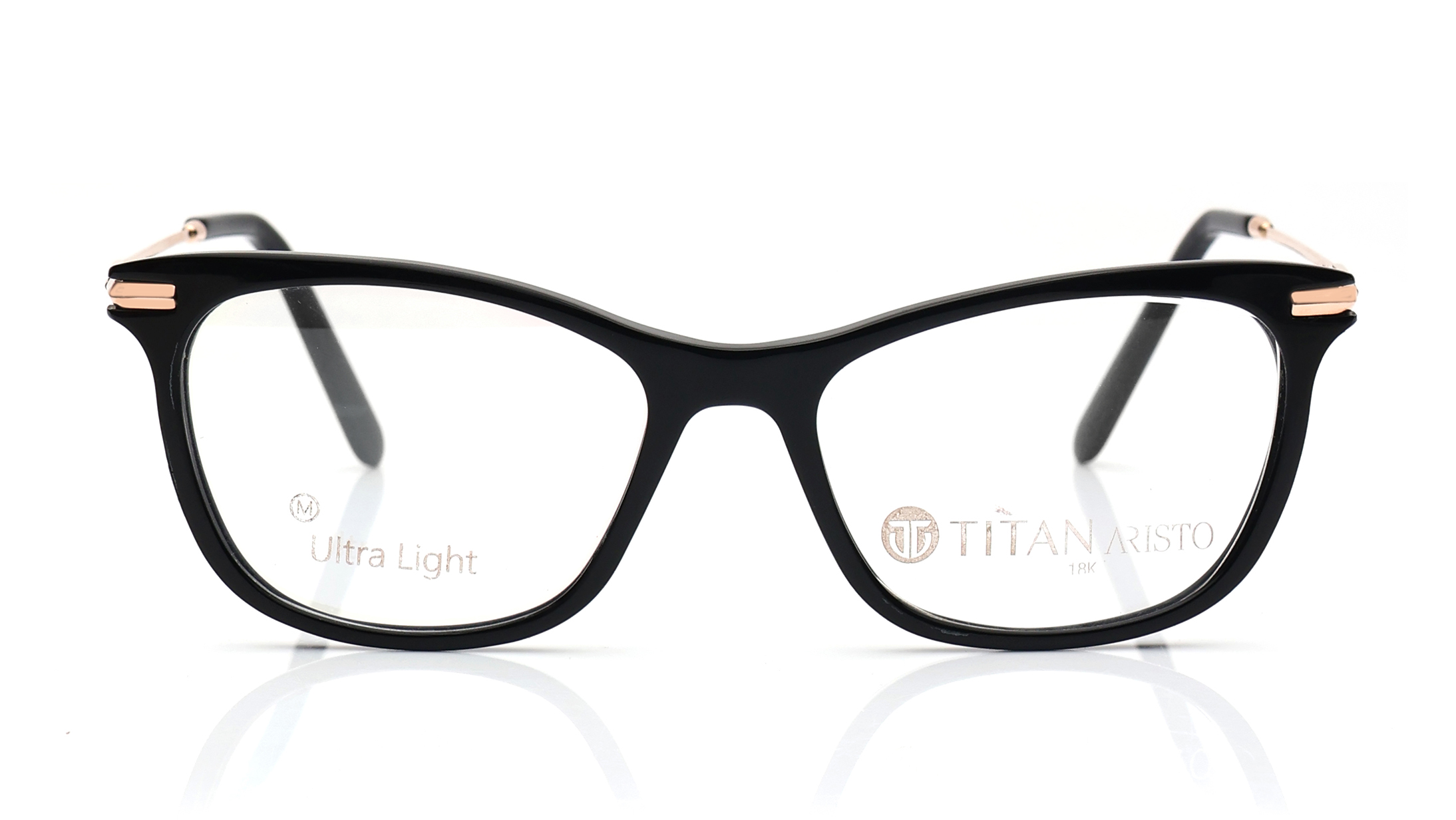 Image 1 of Black and Gold CatEye Eyeglasses for Women from Aristo Available at Titan Eye+