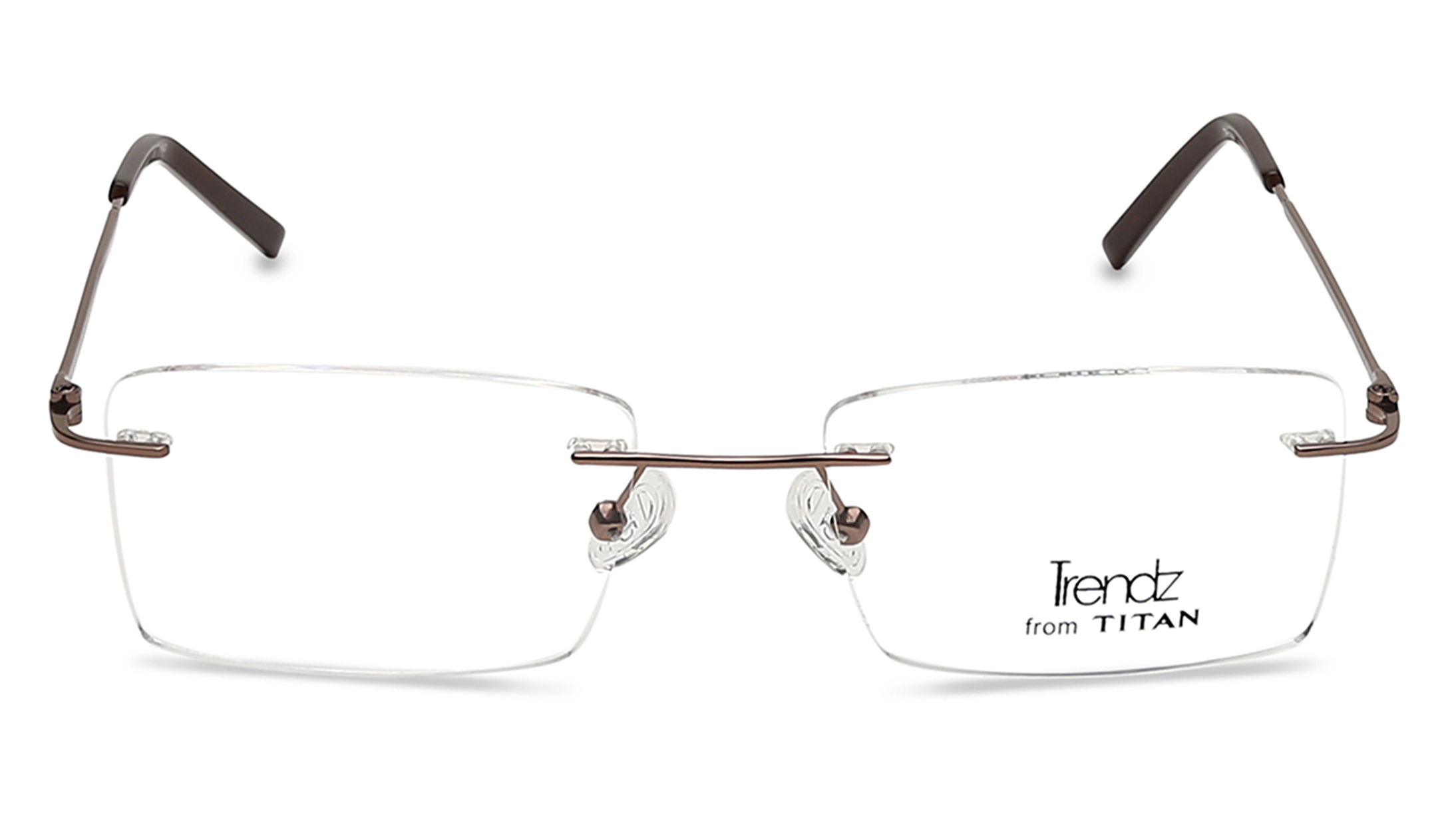 Image 1 of Copper Rectangle Rimless Eyeglasses for Men from Titan Available at Titan Eye+