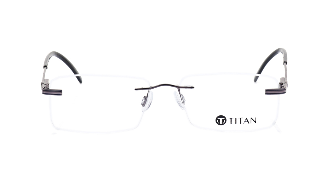 Image 1 of Grey Square Rimless Eyeglasses for Men from Titan Available at Titan Eye+