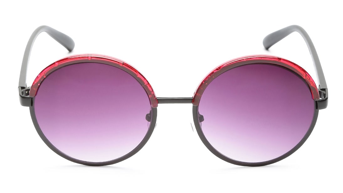 Black Red Round Women Sunglasses (C070PR2F|55)
