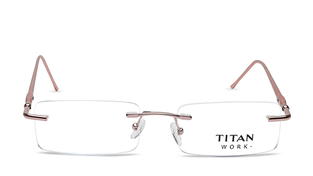 Image 1 of Gold Rectangle Rimless Eyeglasses from Titan Available at Titan Eye+