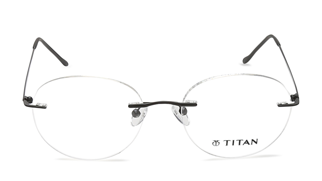 Image 1 of Black Round Rimless Eyeglasses (EW1046MRM1|49) from Titan Available at Titan Eye+