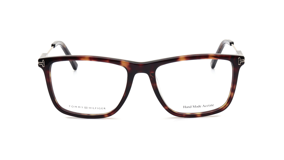 Image 1 of Brown and Black Square Eyeglasses for Men from Tommy Hilfiger Available at Titan Eye+