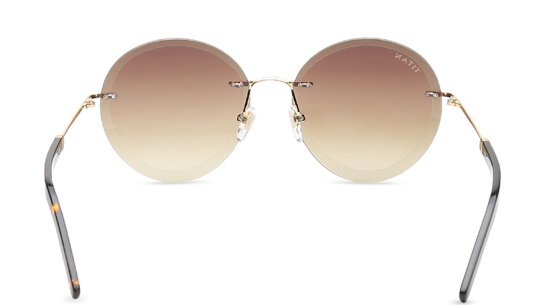Image 4 of Gold Round Women Sunglasses (GM314YL1FN|58) from Titan Available at Titan Eye+